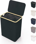 LONBET 150L Double Laundry Basket with Lid and Sturdy Bamboo Frame - Aesthetic Laundry Hamper with Side Handles, Made from Breathable Fabric - Laundry Bin with Removable Bag, Clothes Basket Black