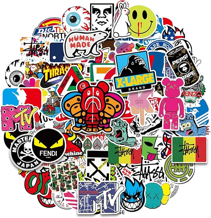 101 Pcs Skateboard Stickers, Non-Repeat Cool Sticker Pack Waterproof Reusable Vinyl Brand Stickers, Reusable Wicked Stickers for Adults Teens Boys Graffiti Guitar Travel Luggage Helmet and Laptop