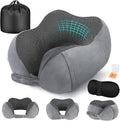 Travel Pillow for Airplane, Neck Pillow for Travel, Memory Foam Travel Neck Pillow for Adults, Adjustable & Compact Flight Pillow, Ergonomic Neck Cushion, With Ear Plugs, Eye Mask, Carry Bag