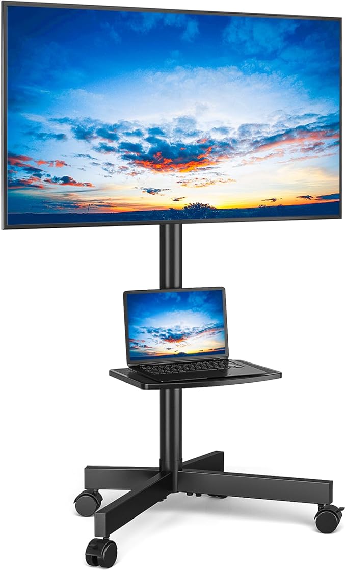 RFIVER Mobile TV Stand on wheels for 27-60 Inch TVs, Tilt Height Adjustable Rolling TV Trolley with Bracket Mount max VESA 400x400mm max 40kgs