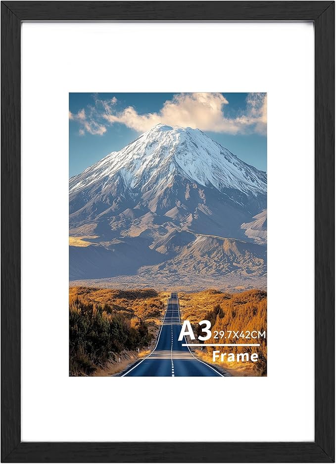 A3 Picture Frame,A3(29.7x42cm) Wooden Frames,Wall-Mounted Poster Frame, Photo Frame with Acrylic Glass (Not Glass), Landscape or Portrait,A3 Black Frames with A4 Mount,1 Pack