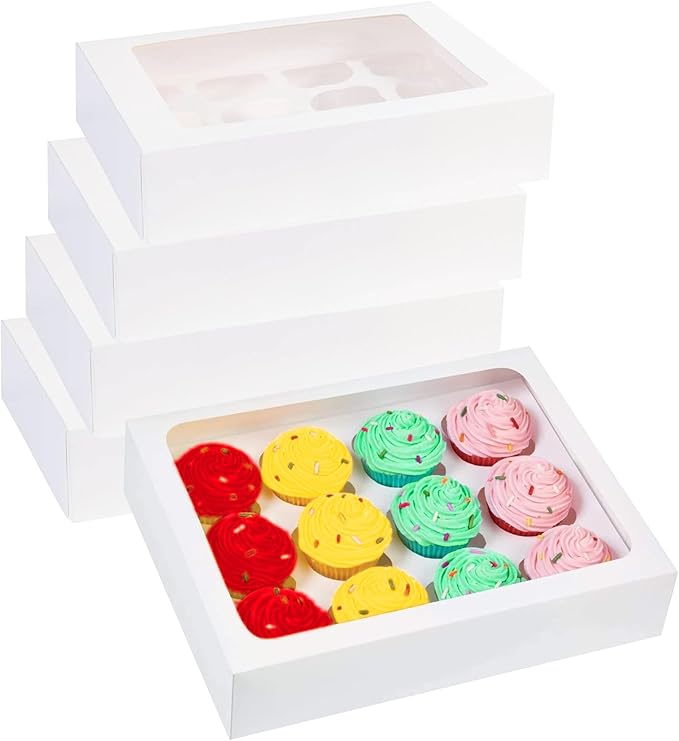 5 x 12 -Hole Cupcake Window Boxes | Pop-Up Cupcake Boxes 12 Hole | Bakery Boxes Cake Box Holders | 12 Hole Cupcake Boxes (5 Pack)