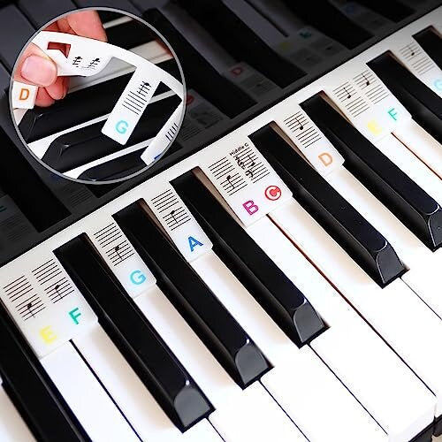 Removable Piano Keyboard Note Labels 88-Key Full Size Silicone Piano Note Guides Key Music Notes Letter Label Washable Piano Notes Overlay Strips for