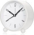 Jisile Alarm Clock, 4 Inch Round Battery Operated Analog Alarm Clock Silent Non Ticking, Easy Set and Night Light Function, Simple Stylish Design for Desk/Bedroom Gift Clock(White)