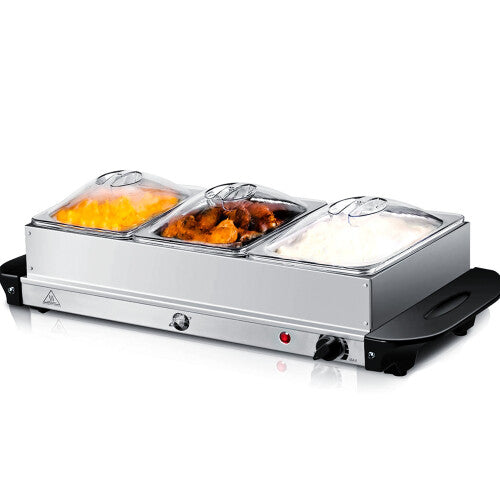 3 X 2.5L ELECTRIC FOOD WARMER BUFFET SERVER ADJUSTABLE TEMPERATURE HOTPLATE TRAY