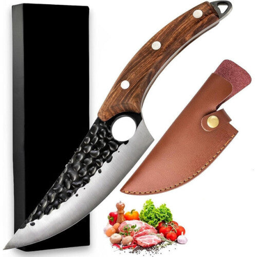 (Sheath Brown) Kitchen knife for all purposes, handmade knife, chef's knife professional knife, sharp meat knife with exquisite leather bag, boning knife BBQ