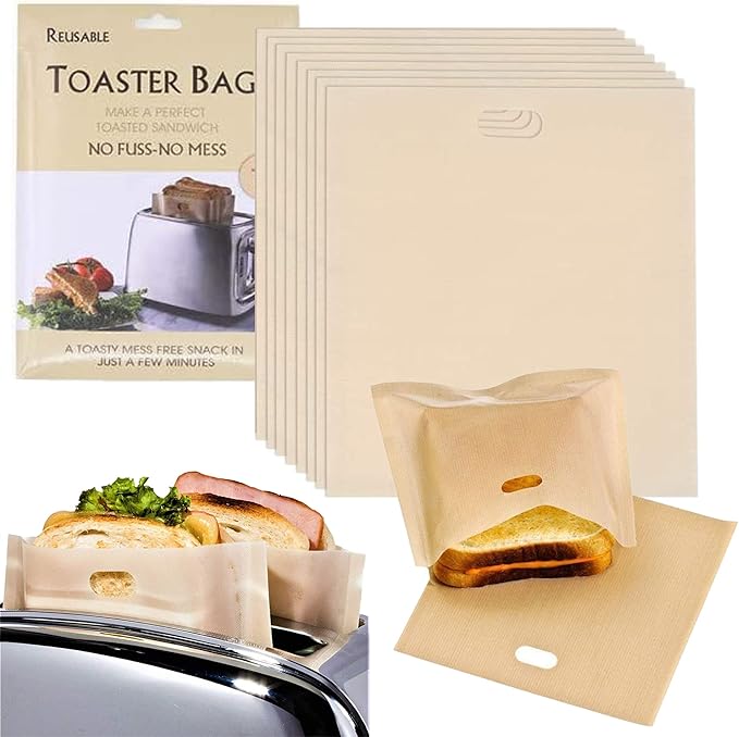 A5 Non-Stick Toaster Bags [8 x LARGE Size] 100% BPA & Gluten FREE, Premium Reusable Toaster bags for Grilled Cheese Sandwiches Pizza Panini
