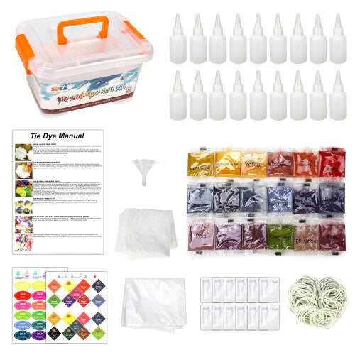 SOKA Tie Dye Party Kit: 18 Permanent, Non-Toxic Vibrant Colours for Fabrics - Complete DIY Dye Set (405)