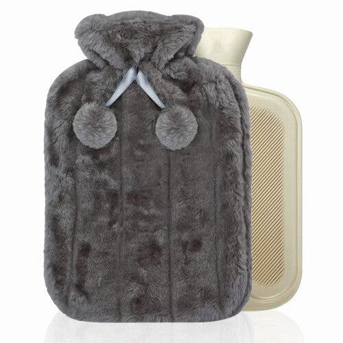 Large 2L Natural Rubber Hot Water Bottle With Warm Faux Fur Fleece Knitted Cover