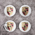 Set of 4 Silver Gold Porsche logo centre alloy wheel caps 75mm