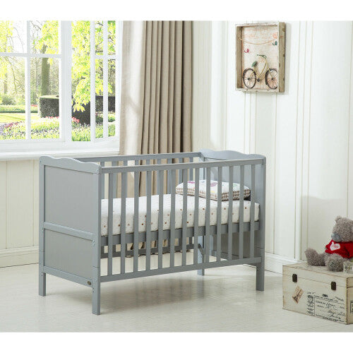 (Grey) MCCÂ® Wooden Baby Cot Bed "Orlando" & Water repellent Mattress
