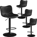 Yaheetech Bar Stools Set of 4, PU Leather Barstools with Backrest and Footrest, Height Adjustable Swivel Bar Chairs, Modern Armless Counter Stools Home Kitchen Island Stool, Black