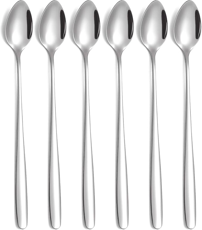 Latte Spoons Long Handle Coffee Spoons Teaspoons Set of 6 Stainless Steel 7.8Inches Tea Spoon Mixing Stirring Spoon for Latte Coffee Espresso Iced Tea Milk Shake Ice Cream Sundeas Cool Drinking