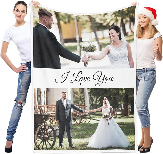LNM Personalised Blanket with Photo, Customised Blanket with Picture, Custom Photo Blankets, Picture Blankets, Personalised Anniversary Wedding Valentines Gifts for Women Men Her Him