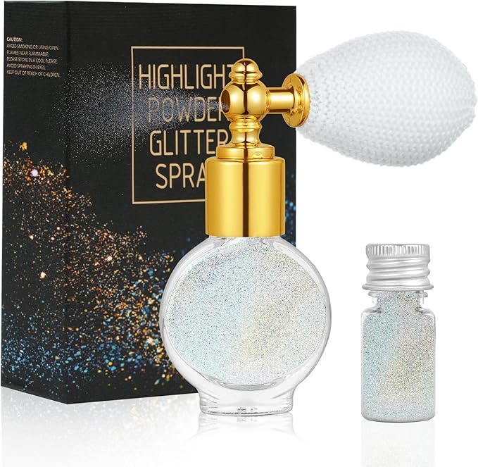 Glitter Spray - Shiny Body & Face Highlighter, Shimmer Sparkle Pearl Powder Makeup for Body, Hair, Clothing - Colorful Silver