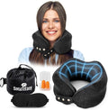 Travel Pillow for Adults | High-Density Memory Foam Neck Pillow for Airplane | Adjustable Flight Travel Cushion with Eye Mask, Ear Plugs, Carry Bag & Carabiner Clip | UK Brand