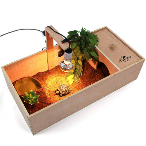 32in Wooden Tortoise Small Pet Reptile House with Run & Lamp Arm - Heavy-Duty 12mm Ply FED 74381