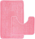 EDS Luxury 2 Piece Greek Bath Mat Set Non Slip Ultra Soft Bathroom Mats Water Absorbent Bath Mats Machine Washable Rug Toilet Mat for Bathroom Floor (Pink)