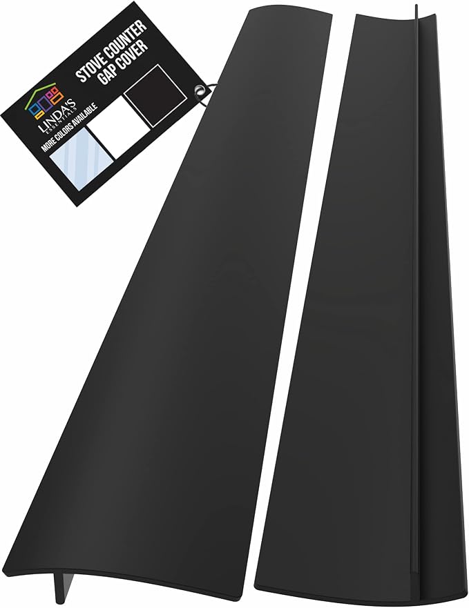 Linda’s Essentials Silicone Stove Gap Covers (2 Pack), Heat Resistant Oven Gap Filler Seals Spaces Between Stovetop and Counter, Easy to Clean (25 Inches, Black)
