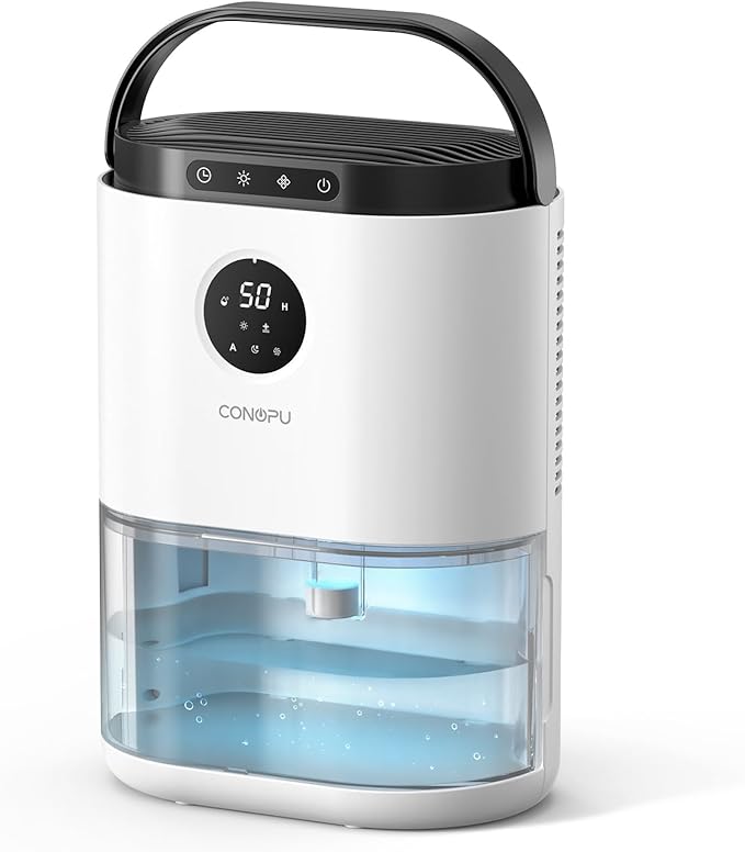 CONOPU Dehumidifier, 2300 ML Dehumidifiers for Home with 3 Dehumidification Modes, Realtime Humidity Display, Dual Semiconductors Tech, Auto-Defrost, 48h-Timer, Dehumidifiers for Bedroom