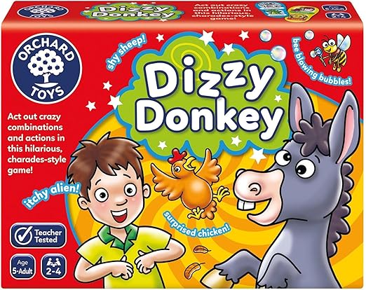 Orchard Toys Dizzy Donkey Game, A Charades Style Action and Performance Game, Family Games, Educational Games and Toys, Perfect for Kids Age 5- Adult