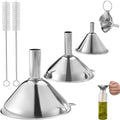 5 PCS Kitchen Funnel Set - Multi-use Food Grade Funnels With Handle, 3 Piece Set With 2 Cleaning Brushes for Filling Bottles, Liquid, Spices, Powder, Oils
