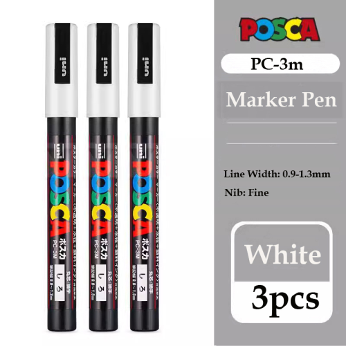 (3pcs 3M) POSCA White Marker Pen,PC-1M 3M 5M 8K 17K Acrylic
