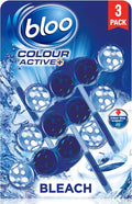 Bloo Colour Active Toilet Rim Block Bleach with Anti-Limescale, Cleaning Foam, Dirt Protection and Extra Freshness with Bloo Odour-Stop Technology, Pack of 2 Rimblocks, Pack of 3 Rimblocks