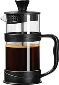 ParaCity French Press Coffee/Tea Maker, Camping Mini Cafetiere of 304 Stainless Steel Multi-Filter and Heat Resistant Glass, Cold Brew Coffee Press 12OZ for Travel& Home Gift(Black)