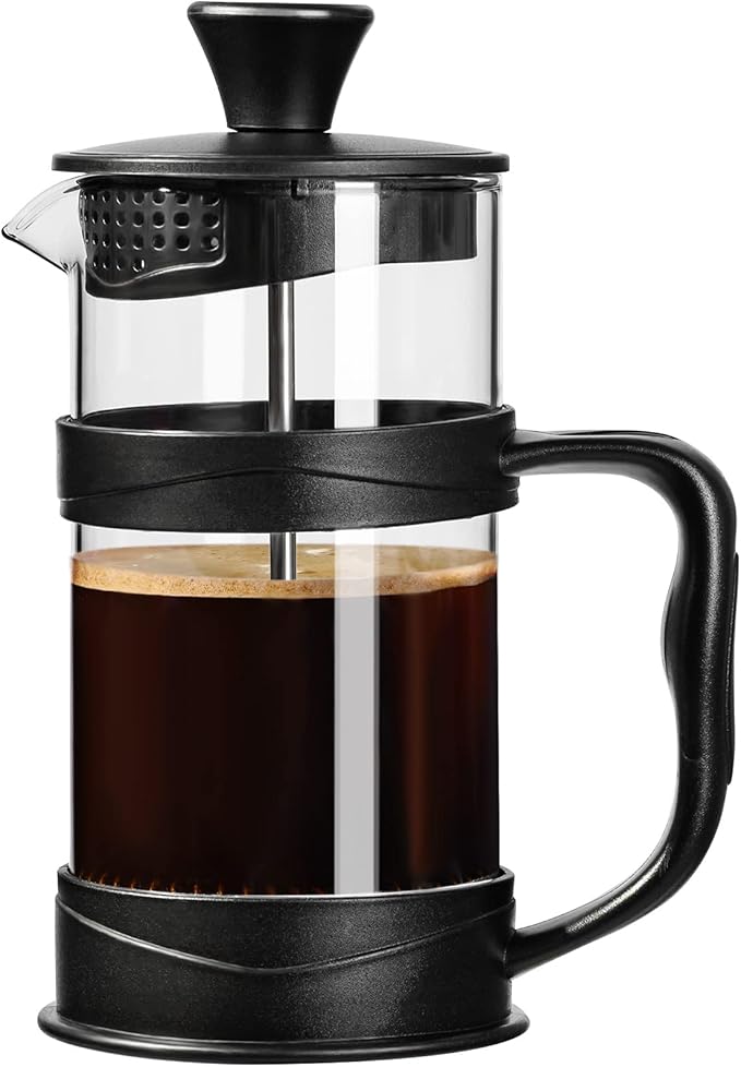 ParaCity French Press Coffee/Tea Maker, Camping Mini Cafetiere of 304 Stainless Steel Multi-Filter and Heat Resistant Glass, Cold Brew Coffee Press 12OZ for Travel& Home Gift(Black)