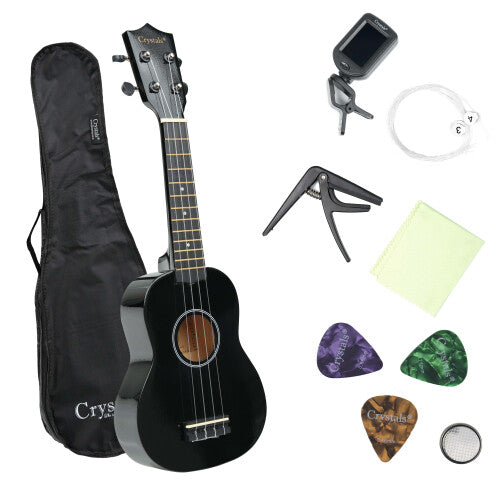 21 Soprano Beginners Ukulele with Gig Bag Felt Pick & Spare Strings Black