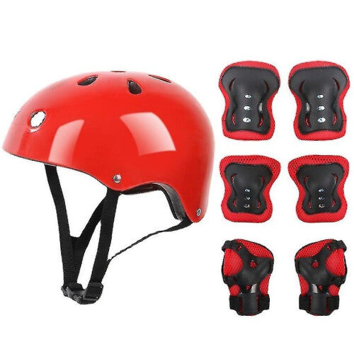 (red) 7 Pcs Kids Protective Gear Set Roller Skate Helmet Elbow Wrist Knee Pad For Skateboard Cycling Skating Scooter
