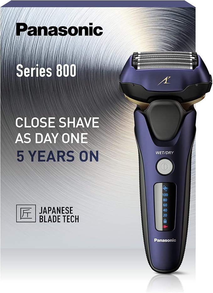Panasonic Series 800 ES-LV67 , 5-Blade Wet & Dry Electric Shaver For Men, Rechargeable, Responsive Beard Sensor, Multi-Flex 16D Head, Navy and Black