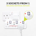 Benross 45610 Premium 3-Way Wall Adaptor Socket with Individual Switches & Surge Protection (UK Plug)