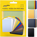 ZEFFFKA Fabric Iron-on Patches Inside & Outside Strongest Glue 100% Cotton Blue Gray Beige Brown Yellow Red Green Repair Decorating Kit 14 Pieces Size 3" by 4-1/4" (7.5 cm x 10.5 cm)