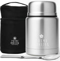 Prime Horizon Food Flask - 500ml Stainless Steel Vacuum Double Wall Jar with Folding Spoon, Leakproof and BPA Free. Free Insulated Travel Bag with Carabiner and Gift Box (Silver)