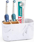 CHONLY Bamboo Toothbrush Holder for Bathroom Storage Organizer Caddy, Electric Toothbrush Holder for Kids Family, 5 Slots Toothbrush and Toothpaste Holder White