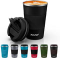 Tlater Coffee to go Mug, 380 ml, with Leak-Proof lid, Double-Walled, Stainless Steel, for Coffee and Tea (Black)