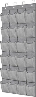 MISSLO Hanging Shoe Rack Over Door Shoe Storage Organiser Holder Tidy with 24 Large Pockets Organizer Mesh Shoe Hanger, Grey