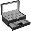 2-Tier Watch Box with 12 Slots, Jewelry Storage & Glass Lid