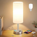 Aooshine Bedside Lamps, Dimmable Table Lamps with White Fabric Shade, Silver Base(Bulb Included)[Energy Class F]