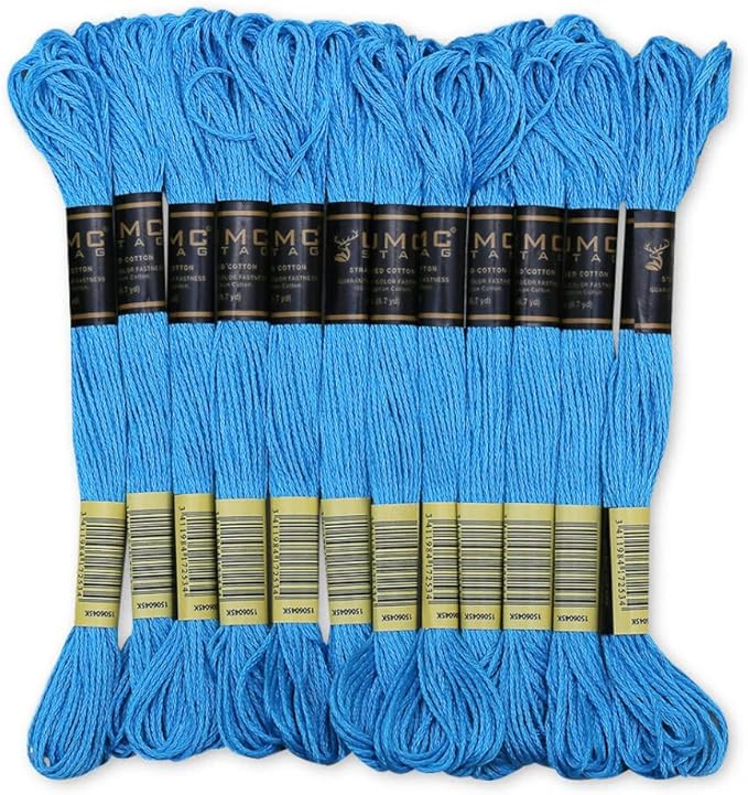 Pack of 12 Premium Embroidery Thread | 100% Egyptian Cotton Premium Skeins | Cross Stitch Embroidery Floss | Oeko TEX Certified Stranded Cotton | Ideal for Arts & Crafts (Electric Blue 433)