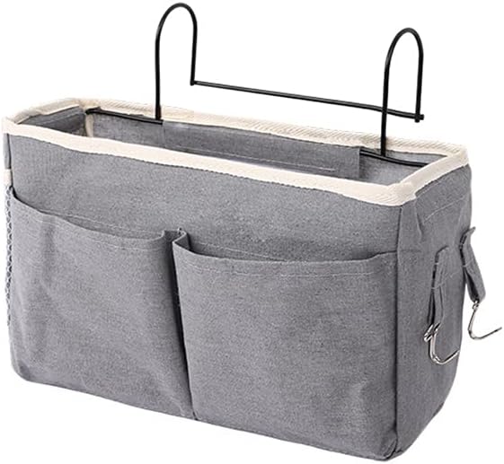 Home Multifunctional Bedside Hanging Bag College Dormitory Bedside Cloth Hanging Basket Bed Clutter Sorting Storage Bag Magazine Book Storage Bag (Grey)