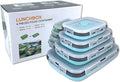 Collapsible Silicone Food Storage Container with Lid, Portable Lunch Bento Box Outdoor Picnic Box Space Saving, Microwave, Dishwasher and Freezer Safe, Set of 4(Blue & Grey) …