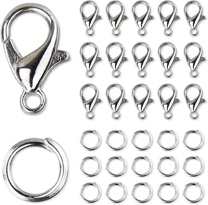 170PCS Lobster Clasp with Open Jump Ring Set, Jewelry Bracelet Connectors Necklace Clasp Bracelet Clasp Jump Rings for Jewelry Making (Silver)