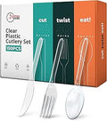 150-Pack Clear Plastic Cutlery Set – Heavy Duty Reusable Plastic Spoons, Knives and Forks Set (50 Each) – Strong, Washable Party Cutlery for Weddings, Catering, BBQs & Events