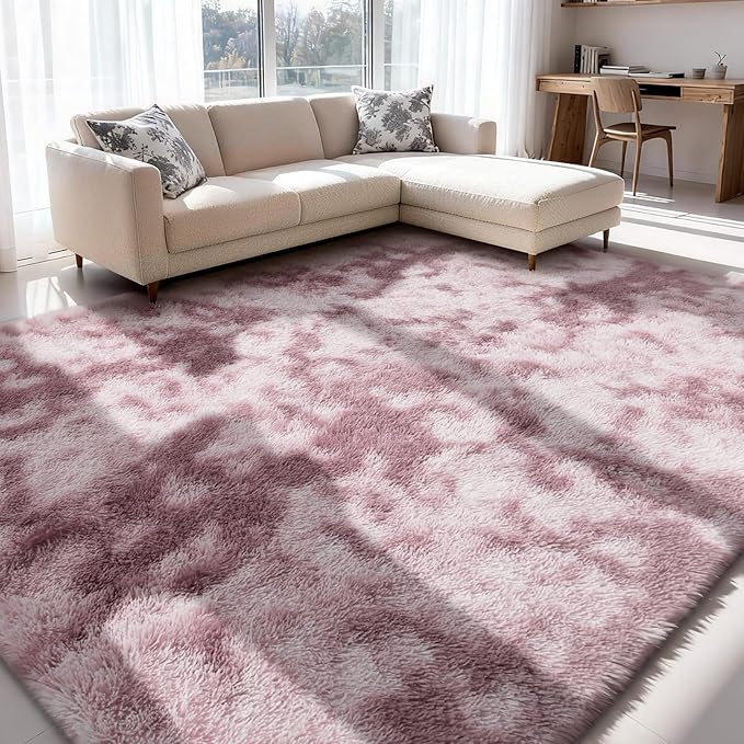 Rugs Living Room - 160x230cm Dark Pink Large Rug for Living Room - Ultra Soft Fluffy Shaggy Rugs for Bedroom, Indoor Nursery Carpets for Kids Room Home Decor, Non Shedding, Anti-Slip Backing