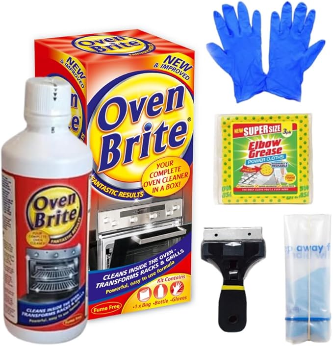 QLV Oven Cleaning Kit | Heavy Duty Oven Cleaner with Non-Scratch Scraper, Gloves, Cloth & Bags | Fume-Free, Easy Deep Clean for Racks, Grills, BBQ, Air Fryers | Powerful Kitchen Grease Remover