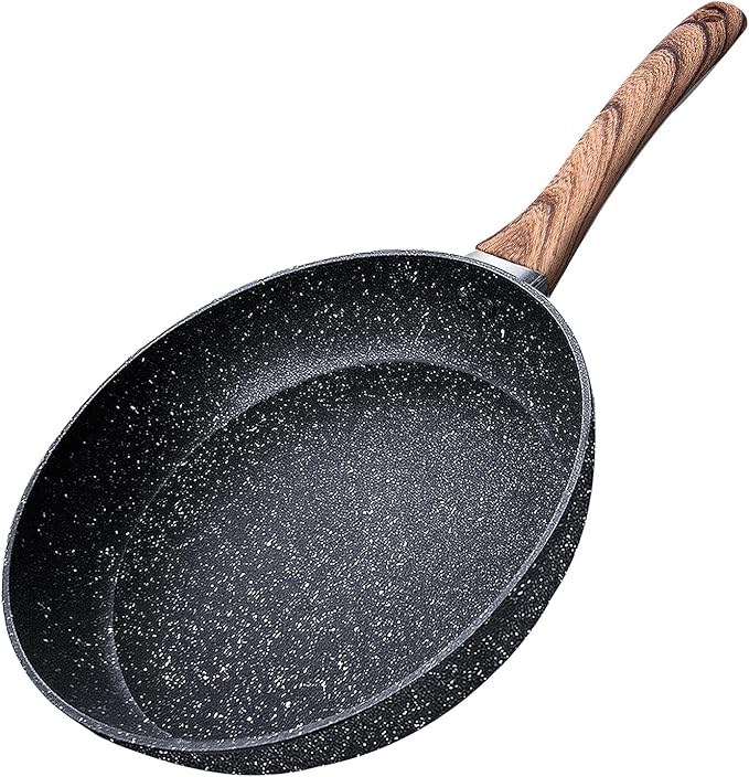 Frying Pan, 20cm Non Stick Small Frying Pan with Sturdy Handle-Anti-Scratch Anti-Stain, Cast Aluminium Stone Skillet Pan for Induction Hobs, PFOA Free, Black