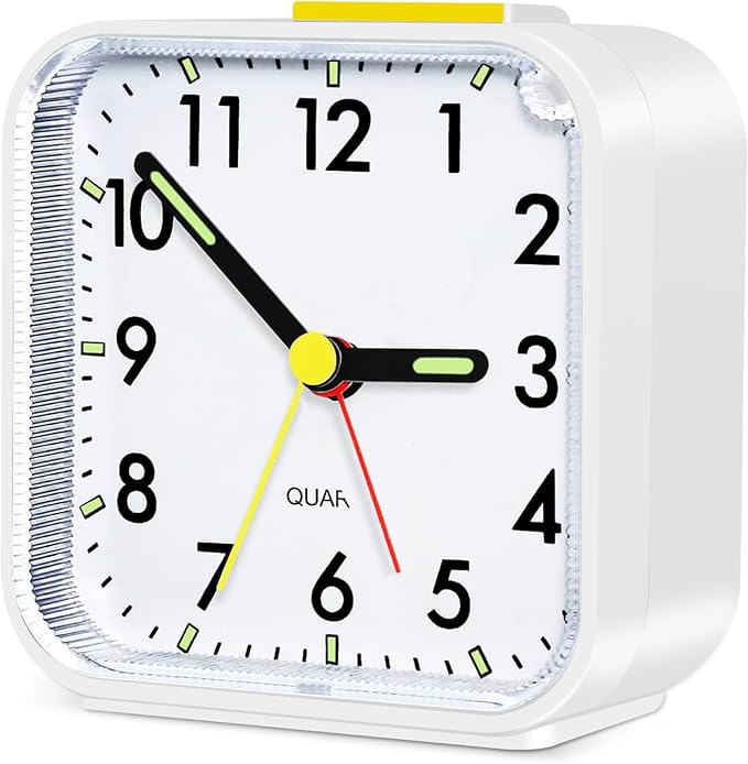Alarm Clock, Silent Bedside Non Ticking Alarm Clocks Table Bedside Clock Battery Powered Large Display Snooze Light Clocks for Heavy Sleepers Bedrooms Office Travel (White)